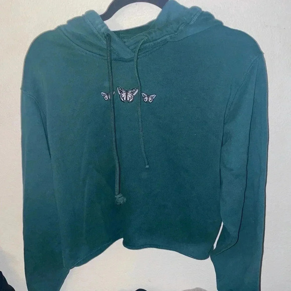 Hollister cropped hoodie Small butterflies Y2K green retro pullover 90's style - Picture 2 of 6